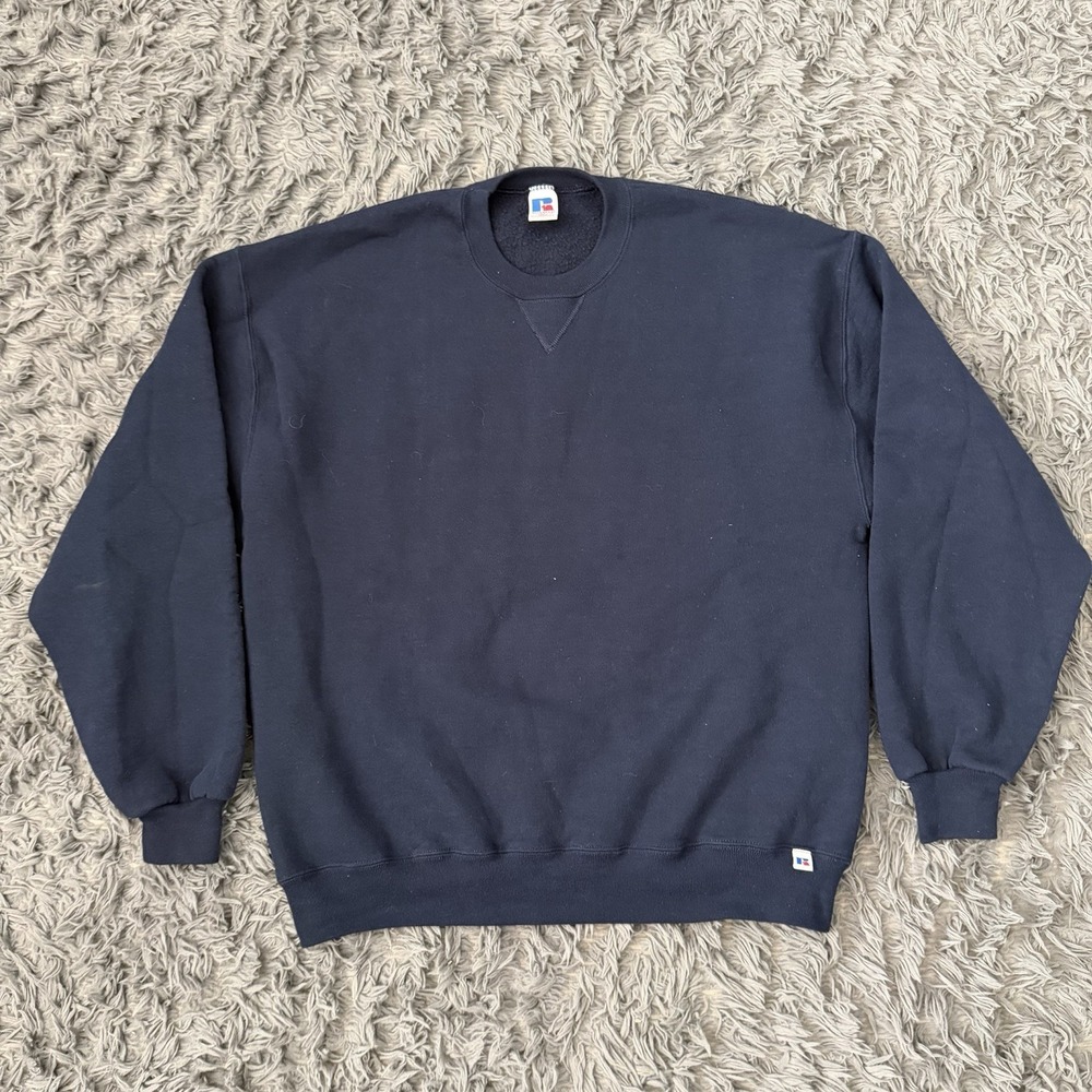 Vintage 90s Russell Athletic Navy Crewneck Men's XL boxy Yeezy Kanye
